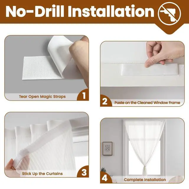 Alt view image 5 of 7 - Self Adhesive White Gauze Sheer Curtains, Light-Filter Privacy Fabric, Foldable Hook-&-Loop Curtain No Drilling (44" W x 41" L,White,2 Panels)