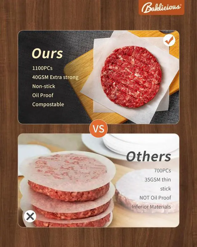 Alt view image 4 of 7 - Hamburger Patty Paper 1100Pcs of 5.5"x5.5" Non-Stick Patty Paper Squares Craft Perfect Burgers! Elevate Your Game with Seamless Separation & Versatile Use in Oven, Microwave,Freezer!