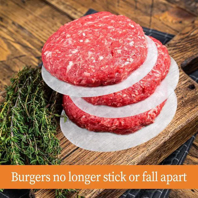 Alt view image 5 of 7 - 500 Pcs 5 Inches Hamburger Patty Paper Round, Parchment Burger Papers Non Stick, Burger Press Paper, Pre-Cut Round Parchment Paper for Cake Pan Springform Pan Burger Patty Maker and More
