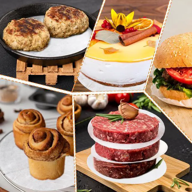 Alt view image 7 of 7 - 500 Pcs 5 Inches Hamburger Patty Paper Round, Parchment Burger Papers Non Stick, Burger Press Paper, Pre-Cut Round Parchment Paper for Cake Pan Springform Pan Burger Patty Maker and More