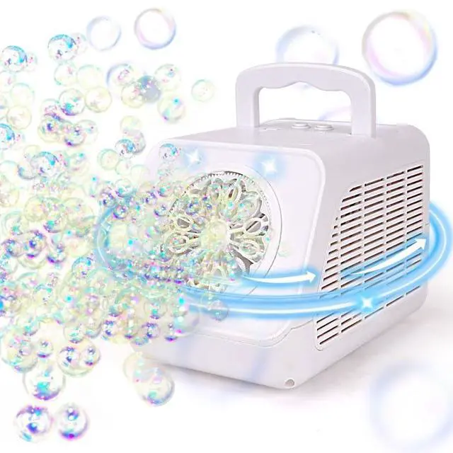 Alt view image 2 of 7 - Automatic Rotating Bubble Machine 12 Holes Bubble Blower Plugin or Battery Operated Portable Bubble Maker 20000+ Big Bubbles Per Minute Bubbles for Outdoor Wedding Birthday Easter Party