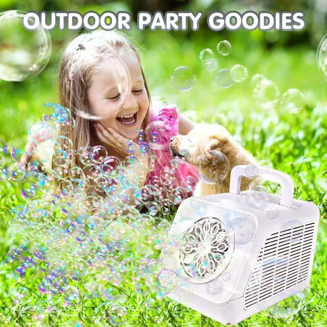 Alt view image 6 of 7 - Automatic Rotating Bubble Machine 12 Holes Bubble Blower Plugin or Battery Operated Portable Bubble Maker 20000+ Big Bubbles Per Minute Bubbles for Outdoor Wedding Birthday Easter Party