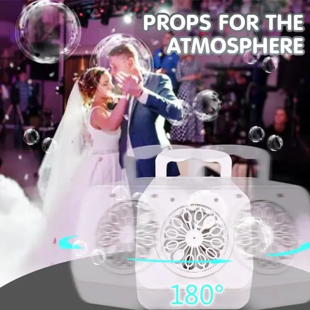 Alt view image 5 of 7 - Automatic Rotating Bubble Machine 12 Holes Bubble Blower Plugin or Battery Operated Portable Bubble Maker 20000+ Big Bubbles Per Minute Bubbles for Outdoor Wedding Birthday Easter Party