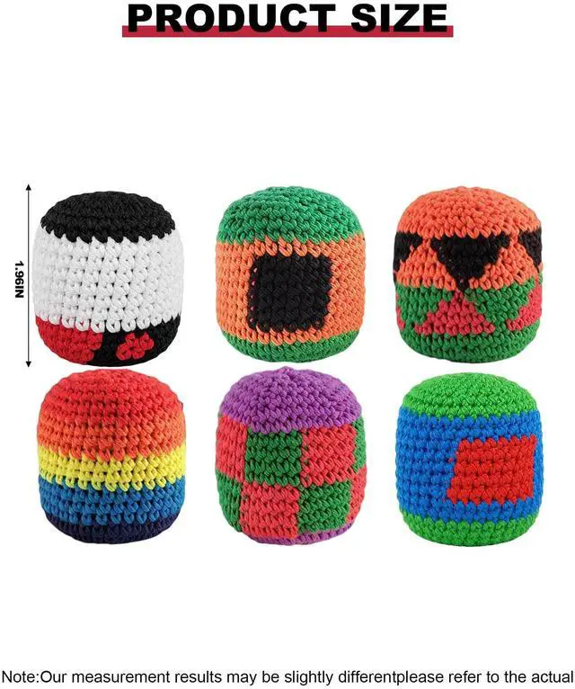 Alt view image 2 of 7 - 6PCS 2026 Upgraded Handmade Knitted Footbag,Multicolored Geometric Crochet Juggling Balls,Soft Cotton Ready-to-Use Footbags for Adults Beginners Outdoor Leisure Play(Random Color)