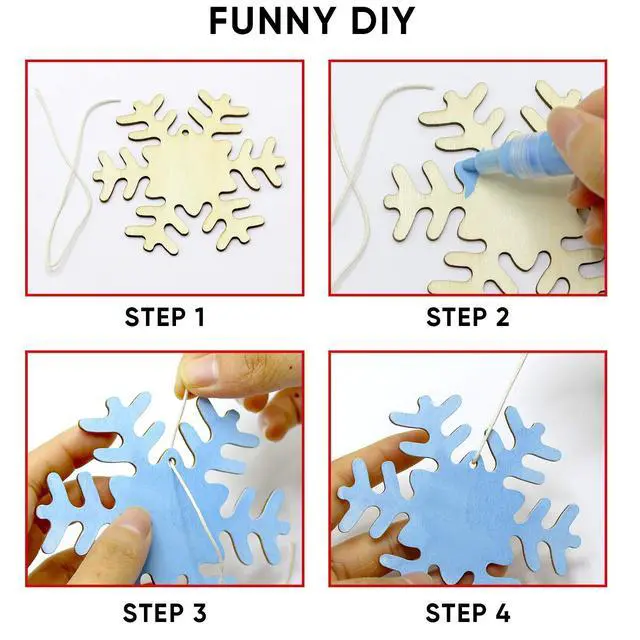Alt view image 3 of 6 - 50 Pcs DIY Wooden Ornaments Christmas Wooden Ornaments Making Kit Christmas Crafts with Wax Rope and Rhinestone Stickers for Christmas Decoration and DIY Ornaments Making