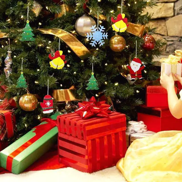 Alt view image 5 of 6 - 50 Pcs DIY Wooden Ornaments Christmas Wooden Ornaments Making Kit Christmas Crafts with Wax Rope and Rhinestone Stickers for Christmas Decoration and DIY Ornaments Making