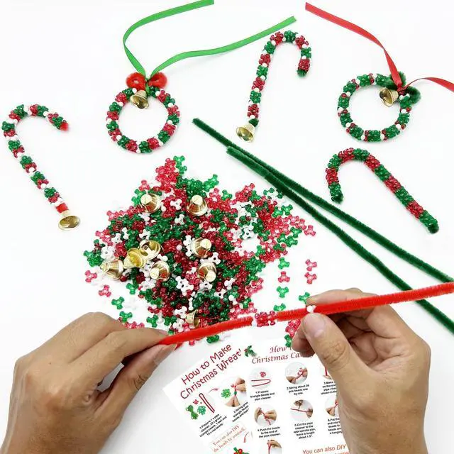 Alt view image 3 of 7 - 1350 Pcs Christmas Beaded Ornament Kits Christmas Crafts for Kids Adults Xmas Tri Beads DIY Beaded Ornament Kits for Holiday Tree Hanging