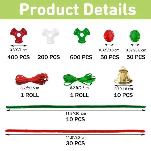 Alt view image 2 of 7 - 1350 Pcs Christmas Beaded Ornament Kits Christmas Crafts for Kids Adults Xmas Tri Beads DIY Beaded Ornament Kits for Holiday Tree Hanging