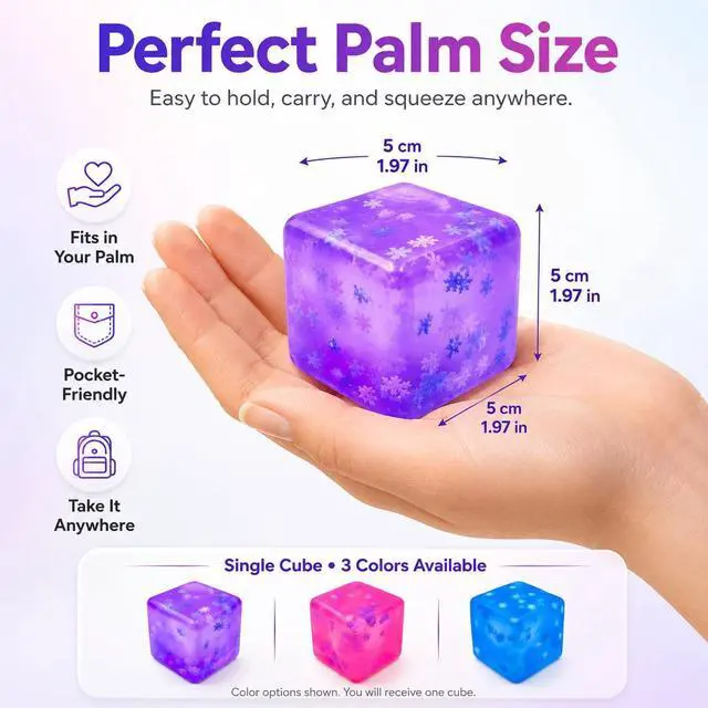 Alt view image 4 of 7 - Stress Cube Squishy Toy, 1.97 Inch Slow Rising Fidget Stress Ball with Snowflake Inside, Silent Anxiety Relief Sensory Toy for Adults & Kids, Leakproof Gift-Ready Squeeze Cube