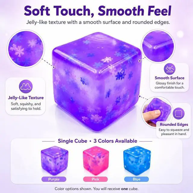 Alt view image 5 of 7 - Stress Cube Squishy Toy, 1.97 Inch Slow Rising Fidget Stress Ball with Snowflake Inside, Silent Anxiety Relief Sensory Toy for Adults & Kids, Leakproof Gift-Ready Squeeze Cube
