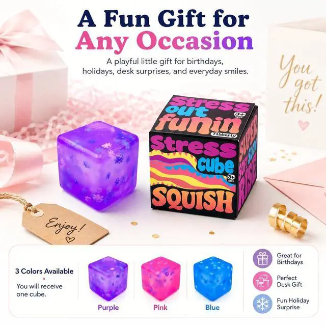 Alt view image 7 of 7 - Stress Cube Squishy Toy, 1.97 Inch Slow Rising Fidget Stress Ball with Snowflake Inside, Silent Anxiety Relief Sensory Toy for Adults & Kids, Leakproof Gift-Ready Squeeze Cube