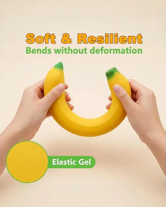Alt view image 5 of 7 - Stretchy Glue-Sand Filled Rubber Banana, Latex Soft Decompression Toy, High-Elastic Stretchable Squishy Banana Toy, Decompression Toy for Adults and Children (Bananas -2 Pack)