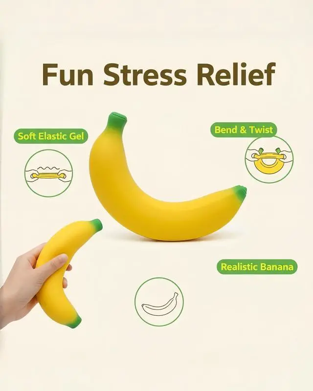 Alt view image 6 of 7 - Stretchy Glue-Sand Filled Rubber Banana, Latex Soft Decompression Toy, High-Elastic Stretchable Squishy Banana Toy, Decompression Toy for Adults and Children (Bananas -2 Pack)
