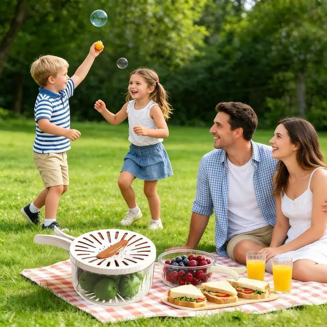 Alt view image 5 of 7 - Fruit Washing Bowl with Strainer, 2 in 1 Drain Basket and Fruit Strainer Container with Lid, Fruit Washer Bowl for Kitchen, Fridge, Picnic & Camping, 1QT (1000ML)