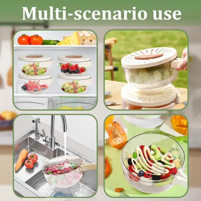 Alt view image 4 of 7 - Fruit Washing Bowl with Strainer, 2 in 1 Drain Basket and Fruit Strainer Container with Lid, Fruit Washer Bowl for Kitchen, Fridge, Picnic & Camping, 1QT (1000ML)