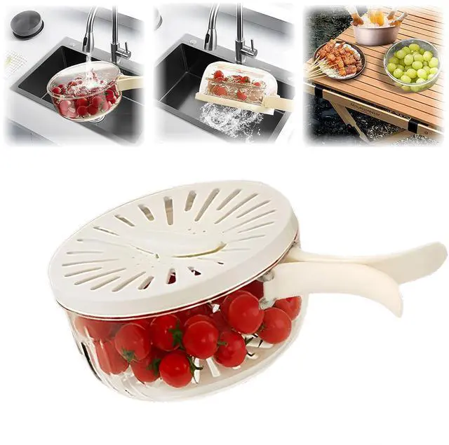 Main image of Fruit Washing Bowl with Strainer,2 in 1 Drain basket and Fruit Strainer Container with Lid,Fruit Washer Bowl for Kitchen,Fridge,Picnic & Camping(1QT)