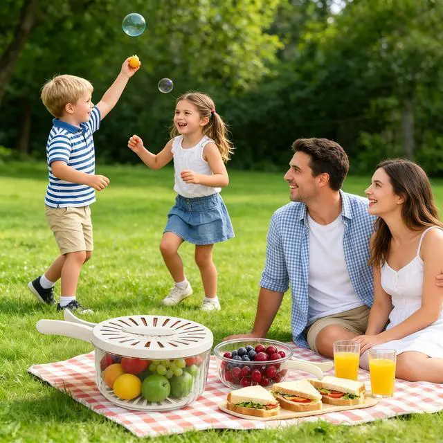 Alt view image 6 of 7 - Fruit Washing Bowl with Strainer,2 in 1 Drain basket and Fruit Strainer Container with Lid,Fruit Washer Bowl for Kitchen,Fridge,Picnic & Camping(1QT)