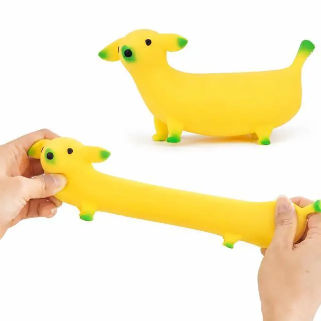 Main image of 2 Pcs Super Stretchy Banana Squishy, Sand Filled Banana Shaped Dog Stress Relief Fidget - Animal & Fruits Sensory Squeeze Toys, Cute Novelty Toys for Kids Adults Party Favors Fun Gifts
