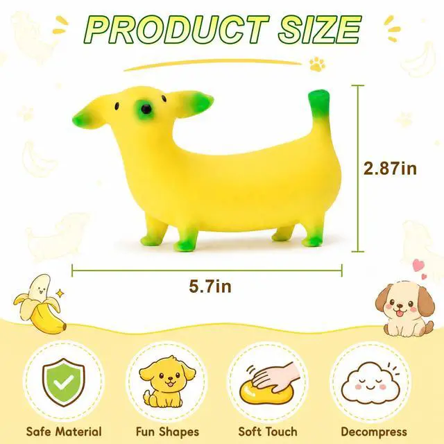 Alt view image 2 of 7 - 2 Pcs Super Stretchy Banana Squishy, Sand Filled Banana Shaped Dog Stress Relief Fidget - Animal & Fruits Sensory Squeeze Toys, Cute Novelty Toys for Kids Adults Party Favors Fun Gifts