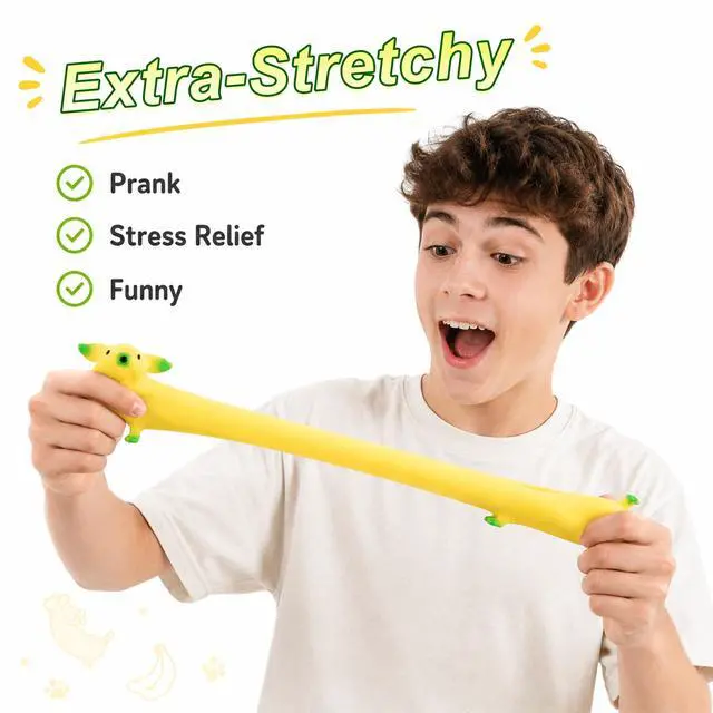 Alt view image 3 of 7 - 2 Pcs Super Stretchy Banana Squishy, Sand Filled Banana Shaped Dog Stress Relief Fidget - Animal & Fruits Sensory Squeeze Toys, Cute Novelty Toys for Kids Adults Party Favors Fun Gifts