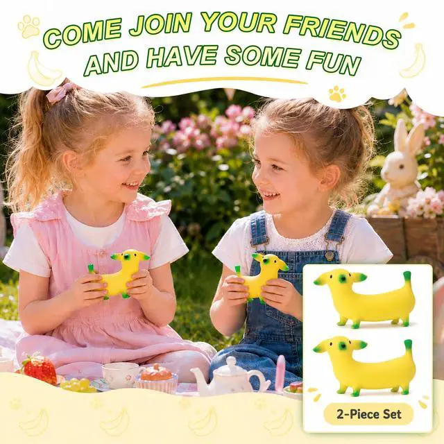 Alt view image 5 of 7 - 2 Pcs Super Stretchy Banana Squishy, Sand Filled Banana Shaped Dog Stress Relief Fidget - Animal & Fruits Sensory Squeeze Toys, Cute Novelty Toys for Kids Adults Party Favors Fun Gifts