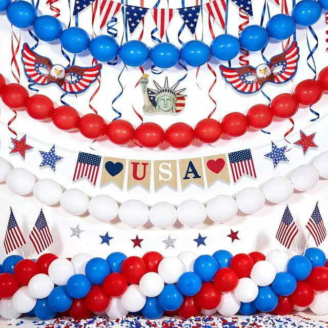 Main image of 255Pcs USA 250th Anniversary Linking Balloon Decorations, 10in Red White Blue Link Balloons Bead Garland Ball Banner for Indoor Outdoor 4th of July Independence Memorial Day Birthday Graduation Decor