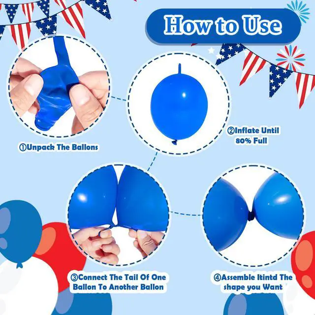 Alt view image 3 of 7 - 255Pcs USA 250th Anniversary Linking Balloon Decorations, 10in Red White Blue Link Balloons Bead Garland Ball Banner for Indoor Outdoor 4th of July Independence Memorial Day Birthday Graduation Decor