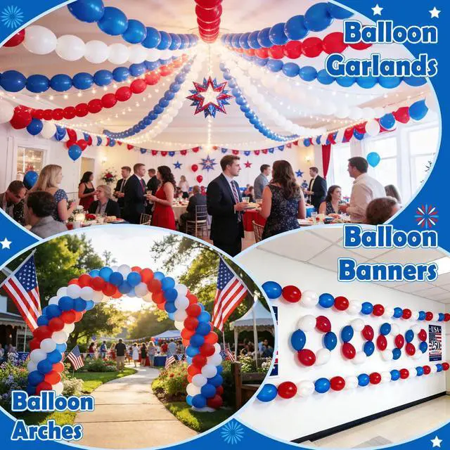 Alt view image 5 of 7 - 255Pcs USA 250th Anniversary Linking Balloon Decorations, 10in Red White Blue Link Balloons Bead Garland Ball Banner for Indoor Outdoor 4th of July Independence Memorial Day Birthday Graduation Decor