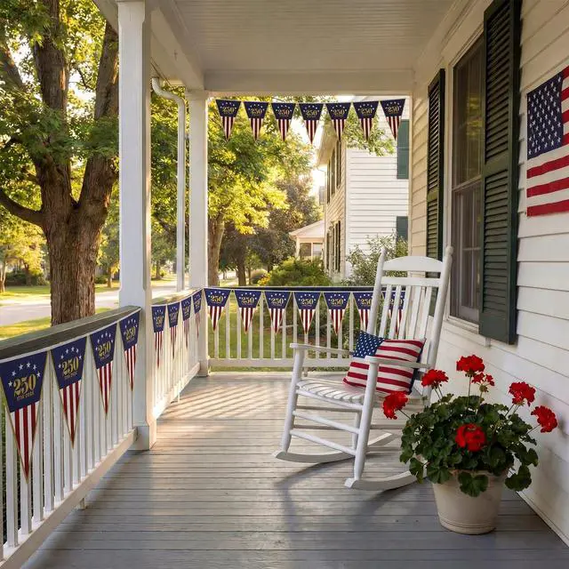 Alt view image 7 of 7 - 1 Pack 250th Anniversary Banner USA Flag Patriotic Decorations 11"x7.5"x8ft American Flag Triangle Banner Garland for 1776-2026 250th Birthday 4th of July Memorial Day Party Supplies