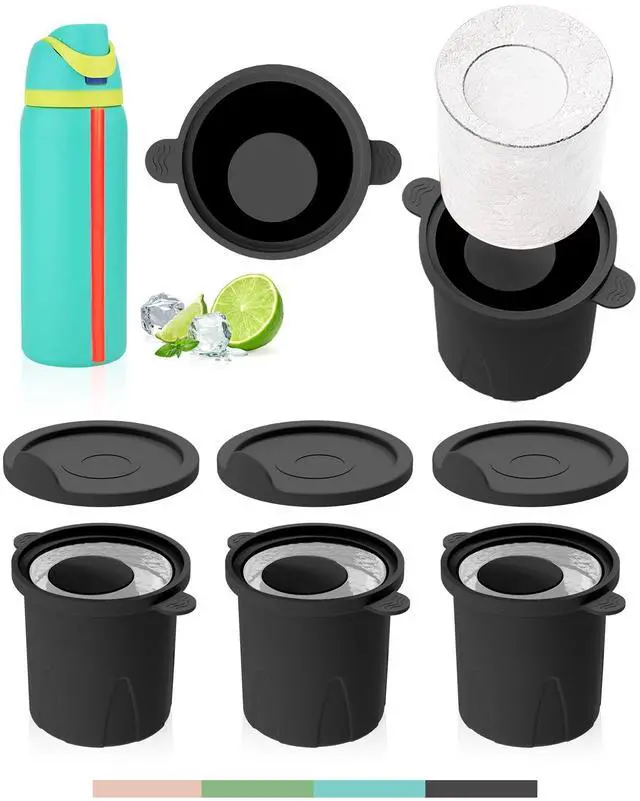 Main image of Ice Molds for Owala 24-40oz, Set of 3, Food-Grade Soft Silicone, No White Residue, Easy to Release, Straw Placement Compatible with Owala FreeSip, Keeps Drinks Cold Longer (Dark Grey)