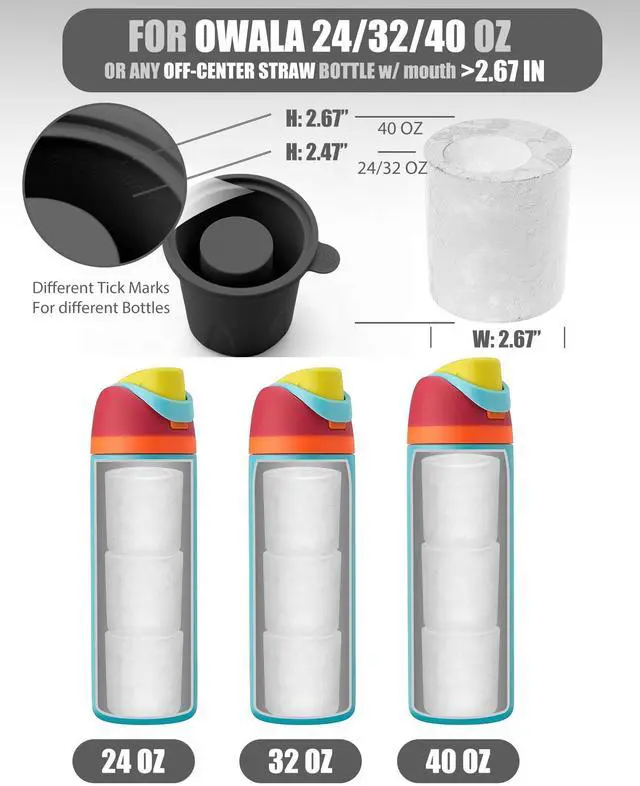 Alt view image 6 of 7 - Ice Molds for Owala 24-40oz, Set of 3, Food-Grade Soft Silicone, No White Residue, Easy to Release, Straw Placement Compatible with Owala FreeSip, Keeps Drinks Cold Longer (Dark Grey)