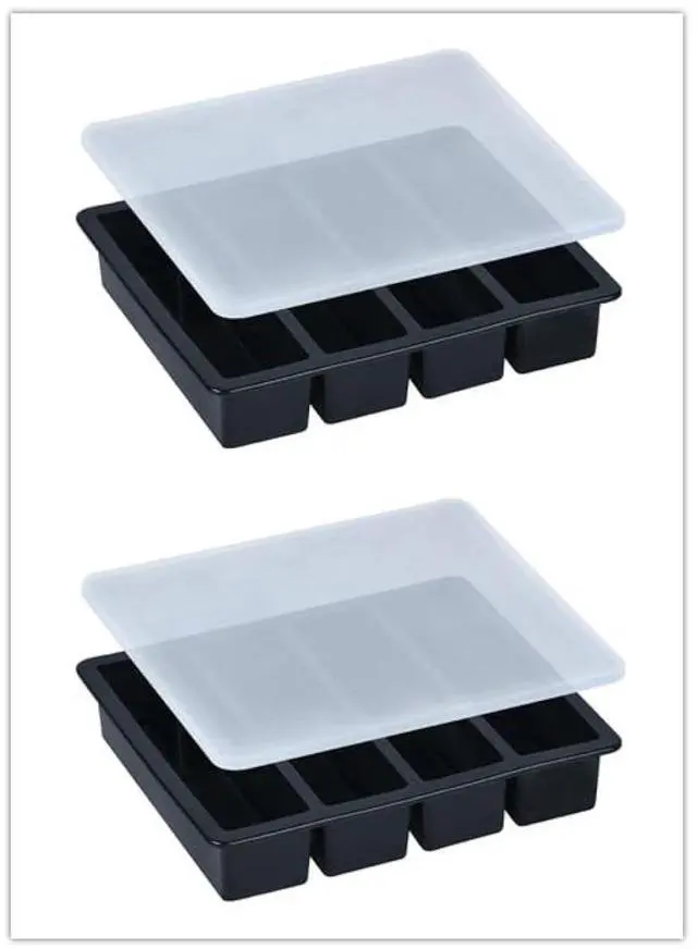 Main image of Large and Long Ice Cube Tray 2 Pack Silicone Freezing Container Sticks with Lid for Whiskey, Water Bottle, Food Leftovers and Baking