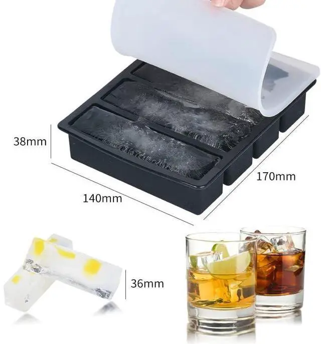 Alt view image 3 of 7 - Large and Long Ice Cube Tray 2 Pack Silicone Freezing Container Sticks with Lid for Whiskey, Water Bottle, Food Leftovers and Baking