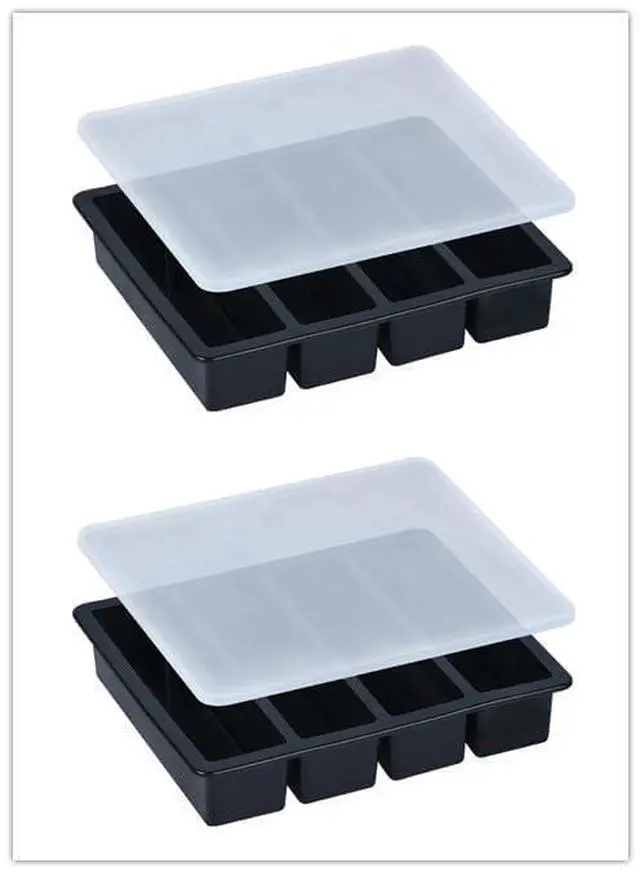 Alt view image 2 of 7 - Large and Long Ice Cube Tray 2 Pack Silicone Freezing Container Sticks with Lid for Whiskey, Water Bottle, Food Leftovers and Baking