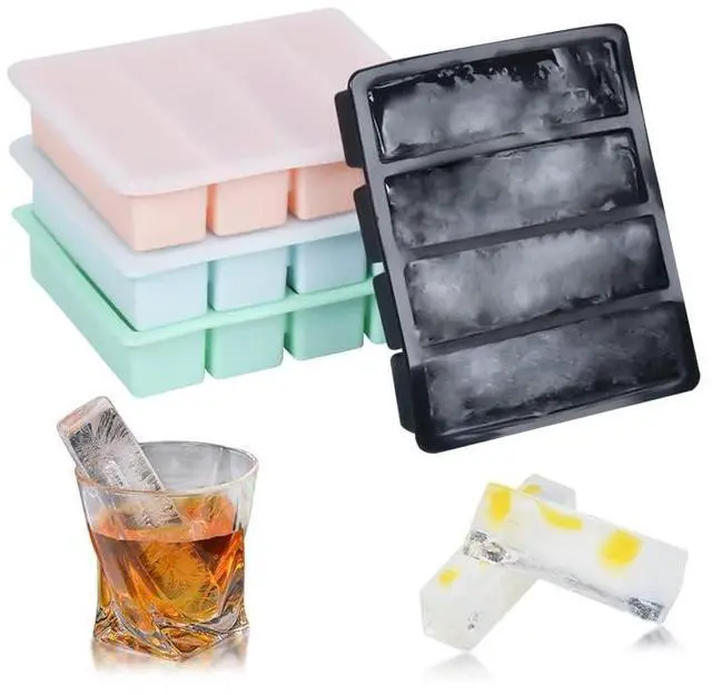Alt view image 6 of 7 - Large and Long Ice Cube Tray 2 Pack Silicone Freezing Container Sticks with Lid for Whiskey, Water Bottle, Food Leftovers and Baking