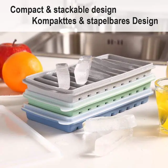 Alt view image 2 of 7 - 3 PCS Ice Cube Tray, Long Ice Stick Tray Silicone with Lid, Rectangular Narrow Stick, Reusable, Flexible, Easy Release, for Small Mouth Sport Bottles, Juice Bottles, Cocktail Parties
