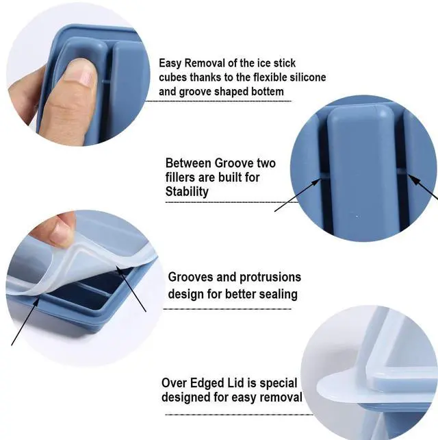 Alt view image 4 of 7 - 3 PCS Ice Cube Tray, Long Ice Stick Tray Silicone with Lid, Rectangular Narrow Stick, Reusable, Flexible, Easy Release, for Small Mouth Sport Bottles, Juice Bottles, Cocktail Parties