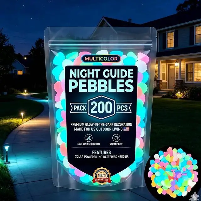 Main image of 200-Pack Colorful Glow-in-the-Dark Garden Stones for Home Gardeners & Aquarium Hobbyists Night Guide Luminous Pebbles for Walkways, Fish Tanks & Outdoor Landscaping Waterproof