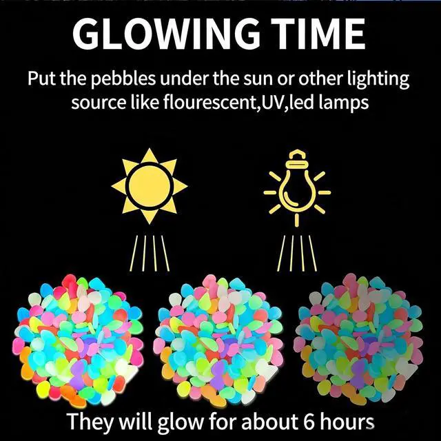 Alt view image 4 of 4 - 200-Pack Colorful Glow-in-the-Dark Garden Stones for Home Gardeners & Aquarium Hobbyists Night Guide Luminous Pebbles for Walkways, Fish Tanks & Outdoor Landscaping Waterproof