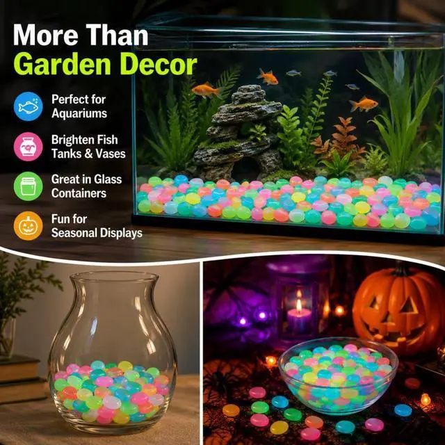 Alt view image 2 of 7 - Glow in the Dark Garden Stones, Night Guide Luminous Pebbles Rainbow, Glow in the Dark Stepping Rocks Outdoor, Landscaping Decor, Glowing Stones Fish Tank Aquarium Decorations (200/Pack)