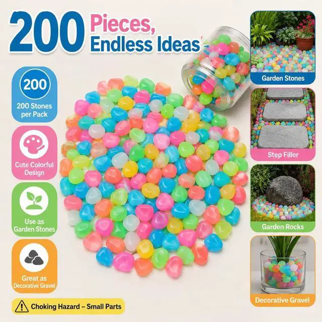 Alt view image 5 of 7 - Glow in the Dark Garden Stones, Night Guide Luminous Pebbles Rainbow, Glow in the Dark Stepping Rocks Outdoor, Landscaping Decor, Glowing Stones Fish Tank Aquarium Decorations (200/Pack)