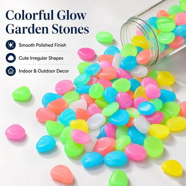 Alt view image 6 of 7 - Glow in the Dark Garden Stones, Night Guide Luminous Pebbles Rainbow, Glow in the Dark Stepping Rocks Outdoor, Landscaping Decor, Glowing Stones Fish Tank Aquarium Decorations (200/Pack)
