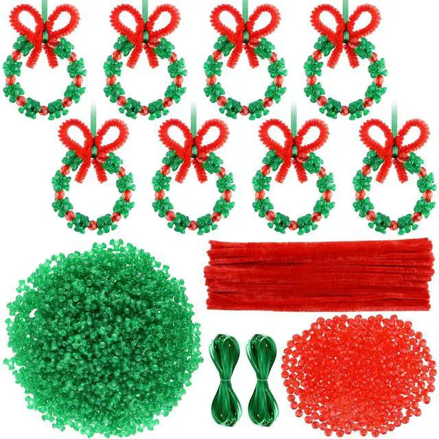Main image of 60 Pcs Christmas Beaded Ornament Kit Christmas Craft Wreath Bead Tri-Shaped DIY Beads for Christmas Tree Hanging Christmas Party Decoration