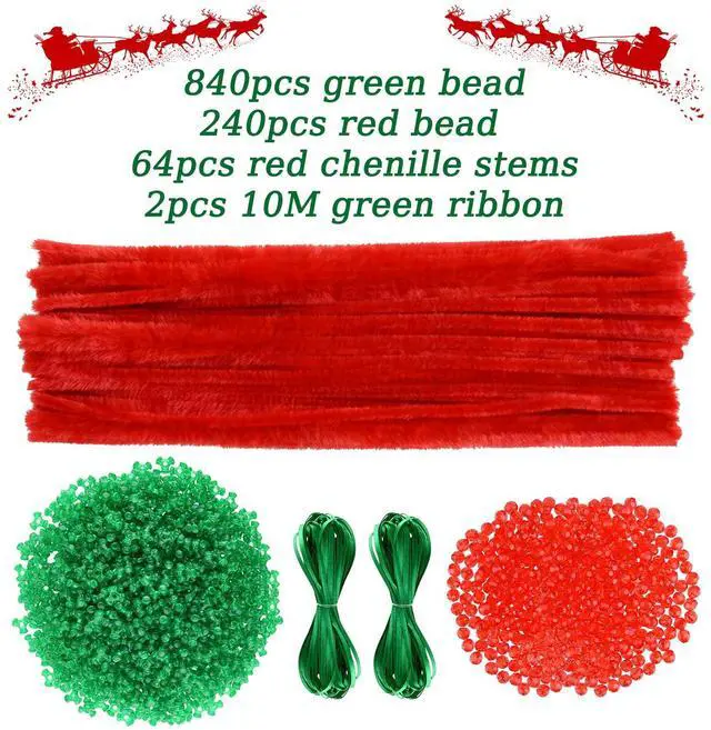 Alt view image 2 of 7 - 60 Pcs Christmas Beaded Ornament Kit Christmas Craft Wreath Bead Tri-Shaped DIY Beads for Christmas Tree Hanging Christmas Party Decoration