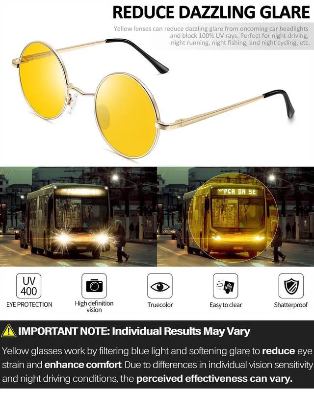 Alt view image 4 of 6 - Small Round photochromic Sunglasses Trendy Color Changing Sun Glasses UV400 Hippie Shades for Women Men (Yellow Red)