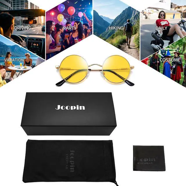 Alt view image 6 of 6 - Small Round photochromic Sunglasses Trendy Color Changing Sun Glasses UV400 Hippie Shades for Women Men (Yellow Red)