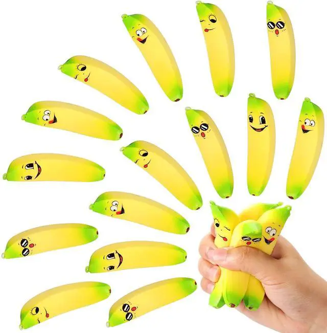 Main image of 16 Pcs 3.7 Inch Banana Stress Toys Banana Stretchy Balls with Emotions PU Stress Relief Toy Soft Adult Sensory Toys for Relief Party Favors Bag Fillers