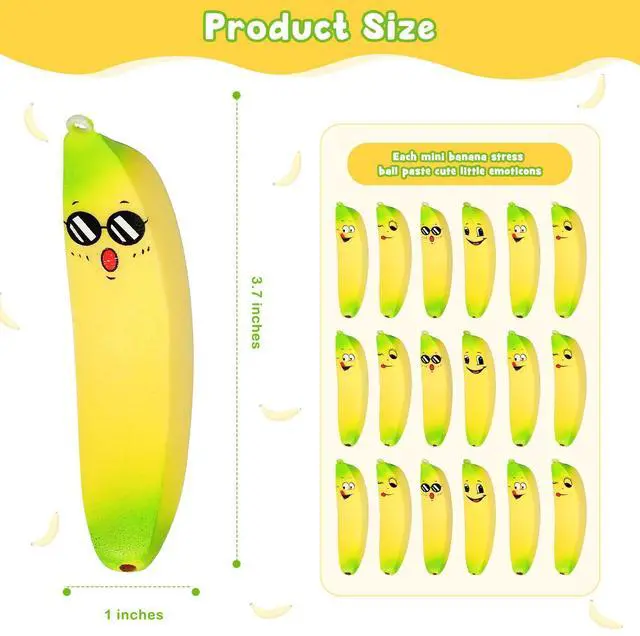 Alt view image 2 of 7 - 16 Pcs 3.7 Inch Banana Stress Toys Banana Stretchy Balls with Emotions PU Stress Relief Toy Soft Adult Sensory Toys for Relief Party Favors Bag Fillers