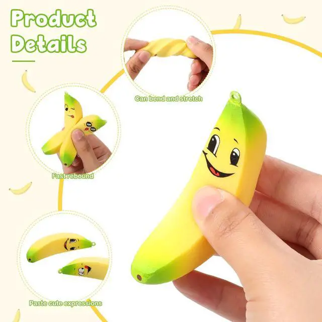 Alt view image 4 of 7 - 16 Pcs 3.7 Inch Banana Stress Toys Banana Stretchy Balls with Emotions PU Stress Relief Toy Soft Adult Sensory Toys for Relief Party Favors Bag Fillers