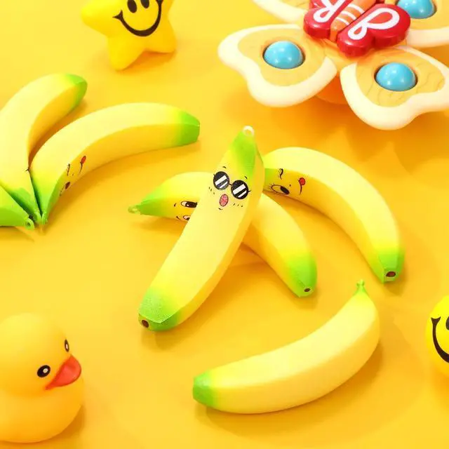 Alt view image 6 of 7 - 16 Pcs 3.7 Inch Banana Stress Toys Banana Stretchy Balls with Emotions PU Stress Relief Toy Soft Adult Sensory Toys for Relief Party Favors Bag Fillers